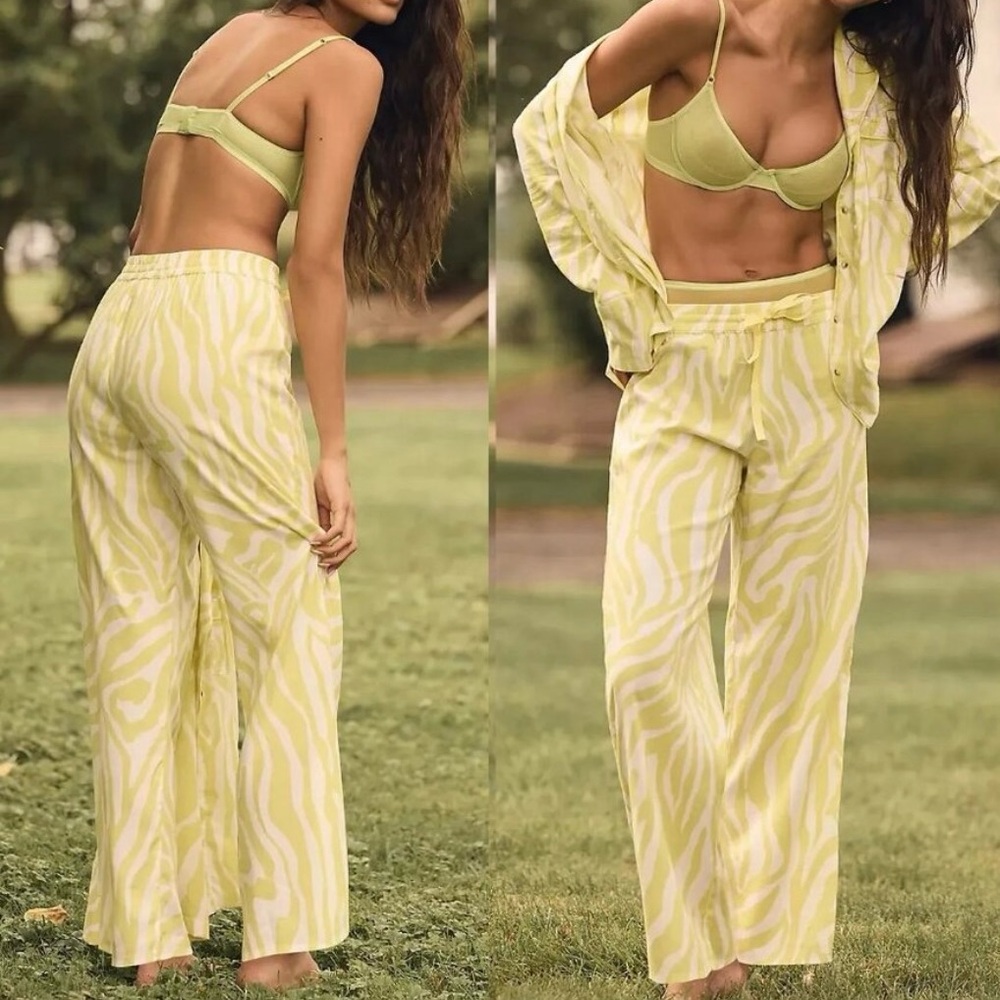 NWT Anthropology Flannel Pajama Pants in Neon Yellow